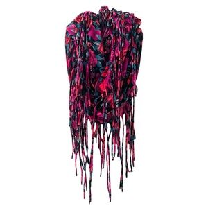 Floral Fringe Scarf in Pink and Black